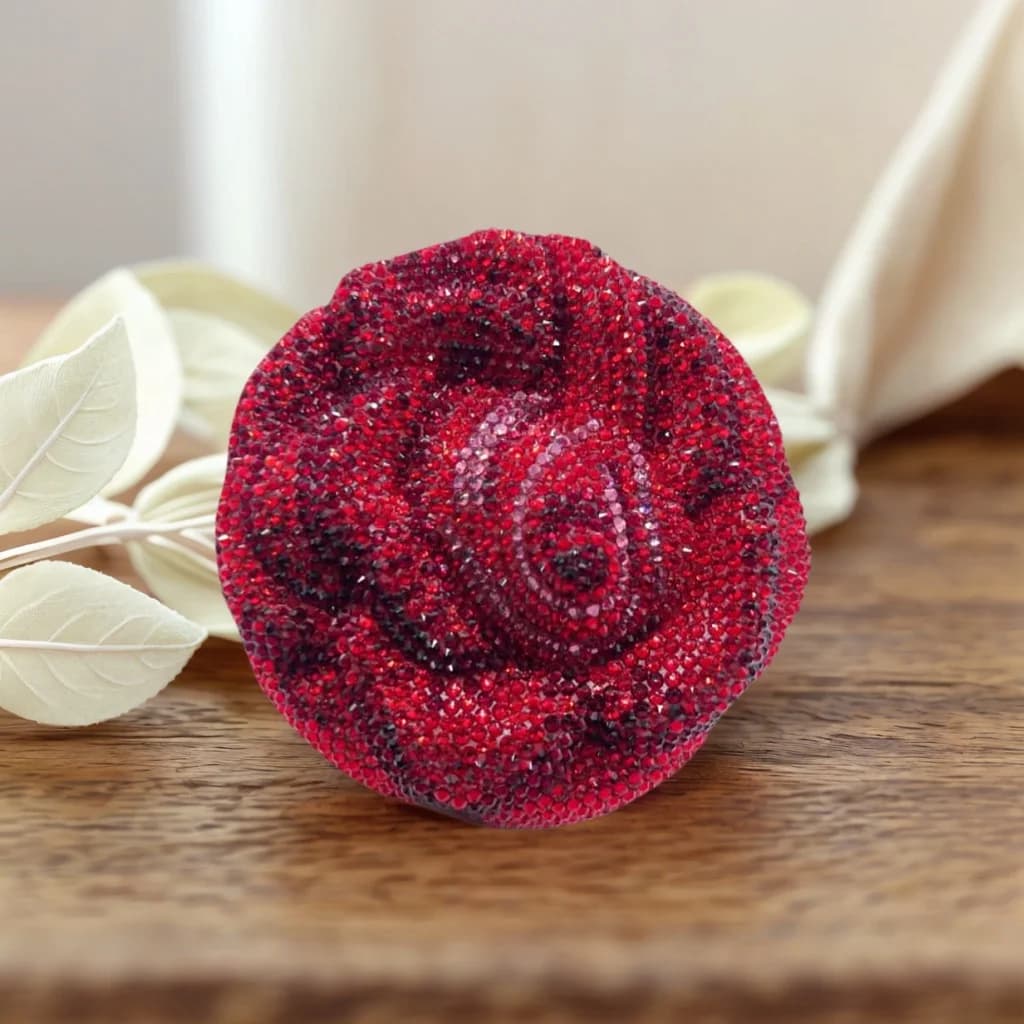 Affascinante borsa da sera formale con strass fiore rosa 3D da donna, pochette in cristallo di lusso, mini borsa da sposa con diamanti pieni per cocktail