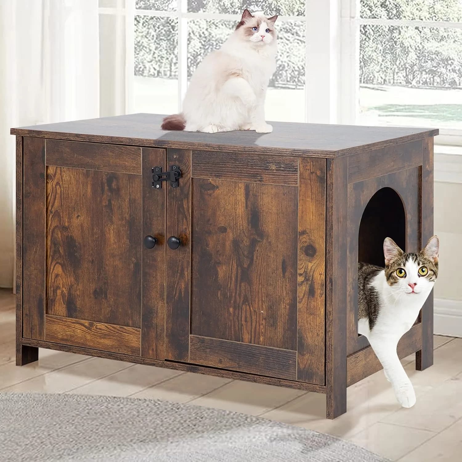 Mobiletto per lettiera per gatti in legno, con divisorio rimovibile e ingresso reversibile, per la pulizia dei gatti