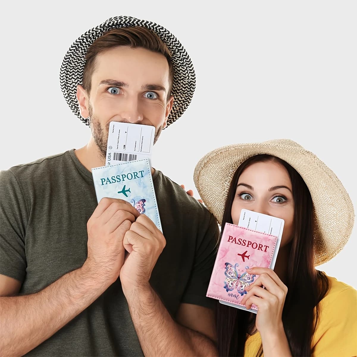 Personalized Name Custom Butterfly Art Pattern PU Passport Holder, Featuring a Pink And Blue Gradient Painted Butterfly Design