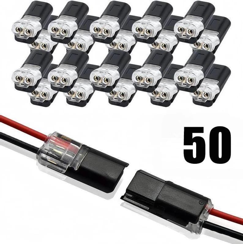 Confezione da 50 connettori per cavi a 2 pin, giunzione rapida senza spelatura e senza attrezzi per strisce luminose a LED, 22–18 AWG