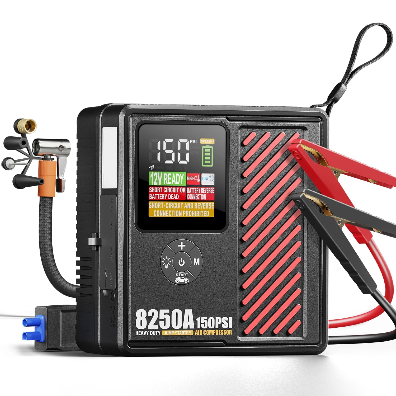 AdoreTrip 6250A Avviatore d'Emergenza per Auto 12V Tutto-in-Uno con Gonfiatore Pneumatici 150 PSI e Power Bank – Alimentazione di Emergenza per SUV, Pickup