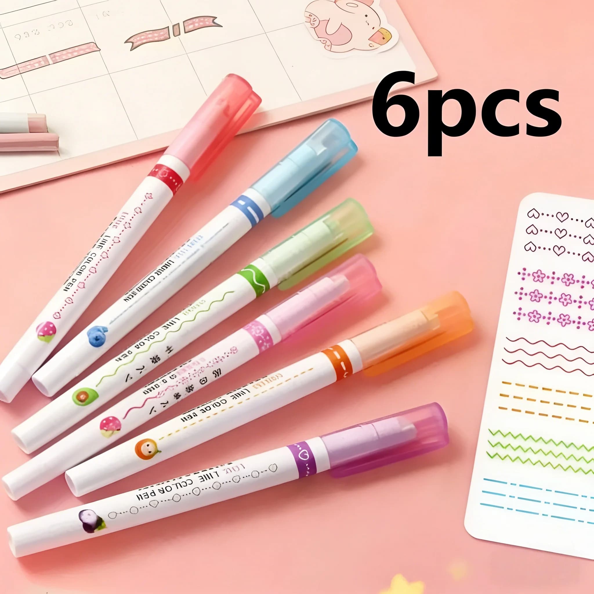 6 pezzi di questo set di penne colorate lineari crea vari modelli di linee. perfetto per journaling, pianificazione e prendere appunti creativi.