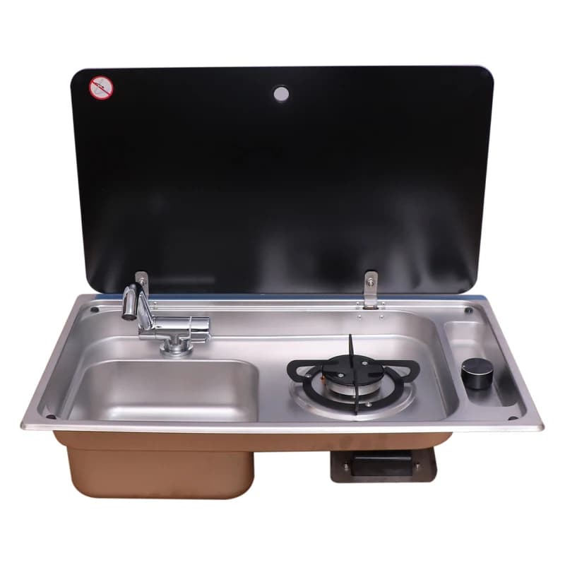 Universal gas cooker for camping sink for campers, stainless steel portable stove with anti-dust cover for boats, campers, outdoor kitchens, travel