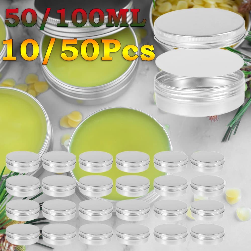Barattolo di latta di alluminio da 10/50 pezzi Barattolo di stoccaggio multifunzionale da 50/100 ml con coperchio Barattolo di alluminio rotondo per la erogazione di spezie di candele cosmetiche
