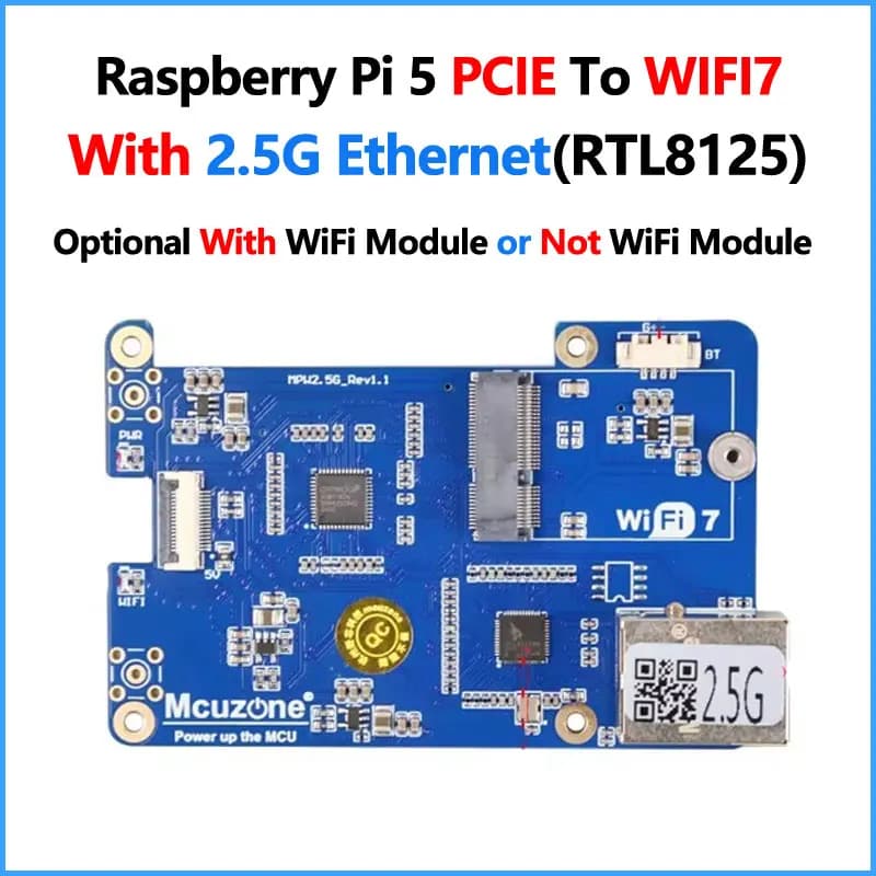Raspberry Pi 5 PCIe WiFi 7 with 2.5G Ethernet RJ45 1.25mm 4pin USB HAT M.2 E KEY RTL8125 for WiFi7 WiFi6 WiFi5