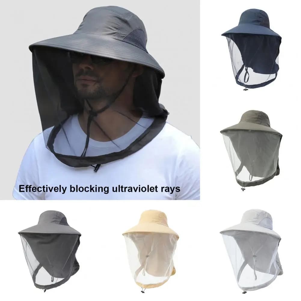Tappo di prevenzione delle zanzare per la pesca Tappo protettivo per insetti Mosquito Head Net Full-Mesh Coulisse Cinghia antivento Apicoltura