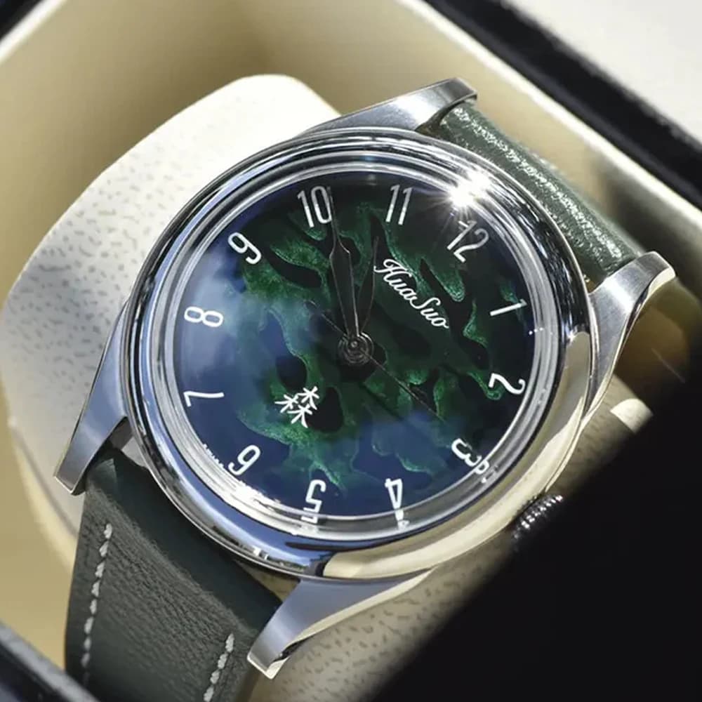 HUASUO 38mm quadrante laccato PT5000 orologio automatico in acciaio inossidabile 316L zaffiro doppia cupola resistente all'acqua 5Bar orologi da uomo