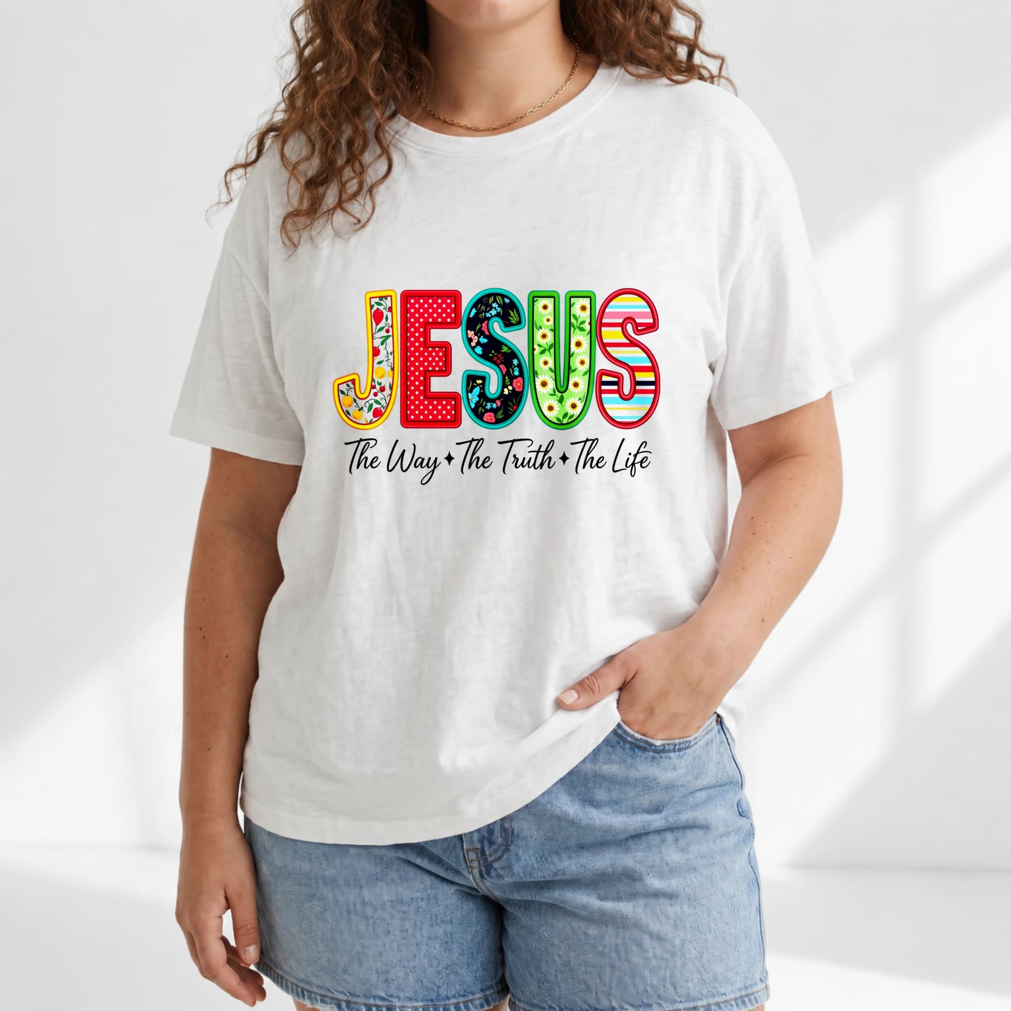 Casual Graphic, Women's T-Shirt, Jesus The Way The Truth The Life Print, Summer Daily Wear, Christian Faith Gift For Her