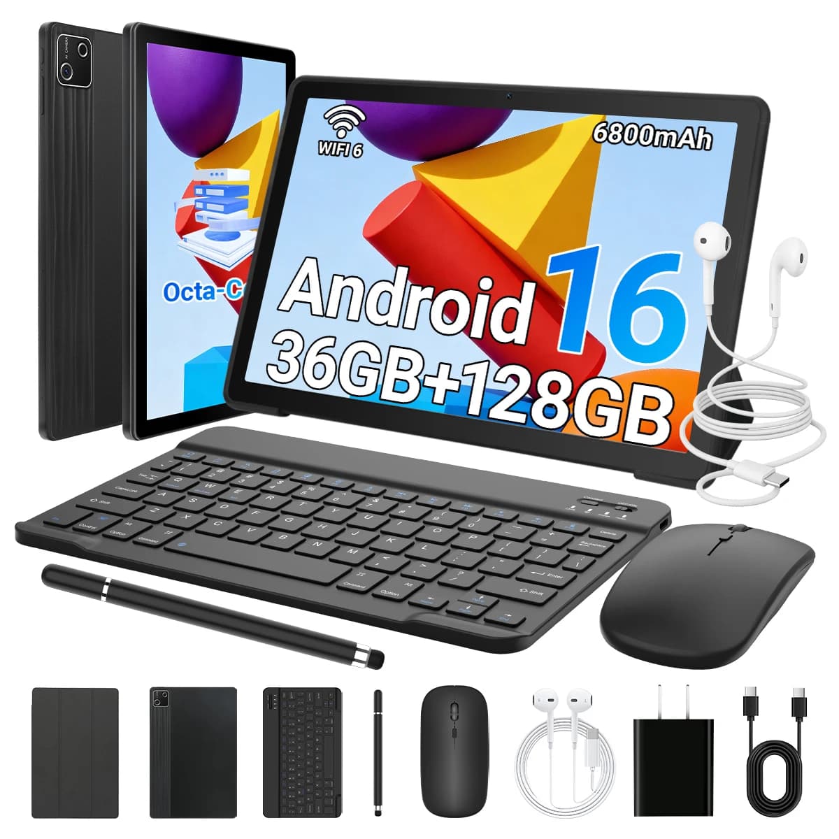 10.1 Inch Tablet PC G13L Octa‑Core A733 Android 16 36GB(6+30GB) RAM 128GB ROM 1280*800 HD 6800mAh WiFi6 With Keyboard Mouse Stylus Earphone Case US Local Warehouse