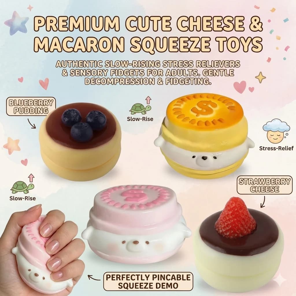 Giocattolo Squishy a Forma di Pane al Formaggio Kawaii, Mirtilli e Fragole, a Lenta Risalita, Antistress per Bambini e Adulti, Regalo Sensoriale