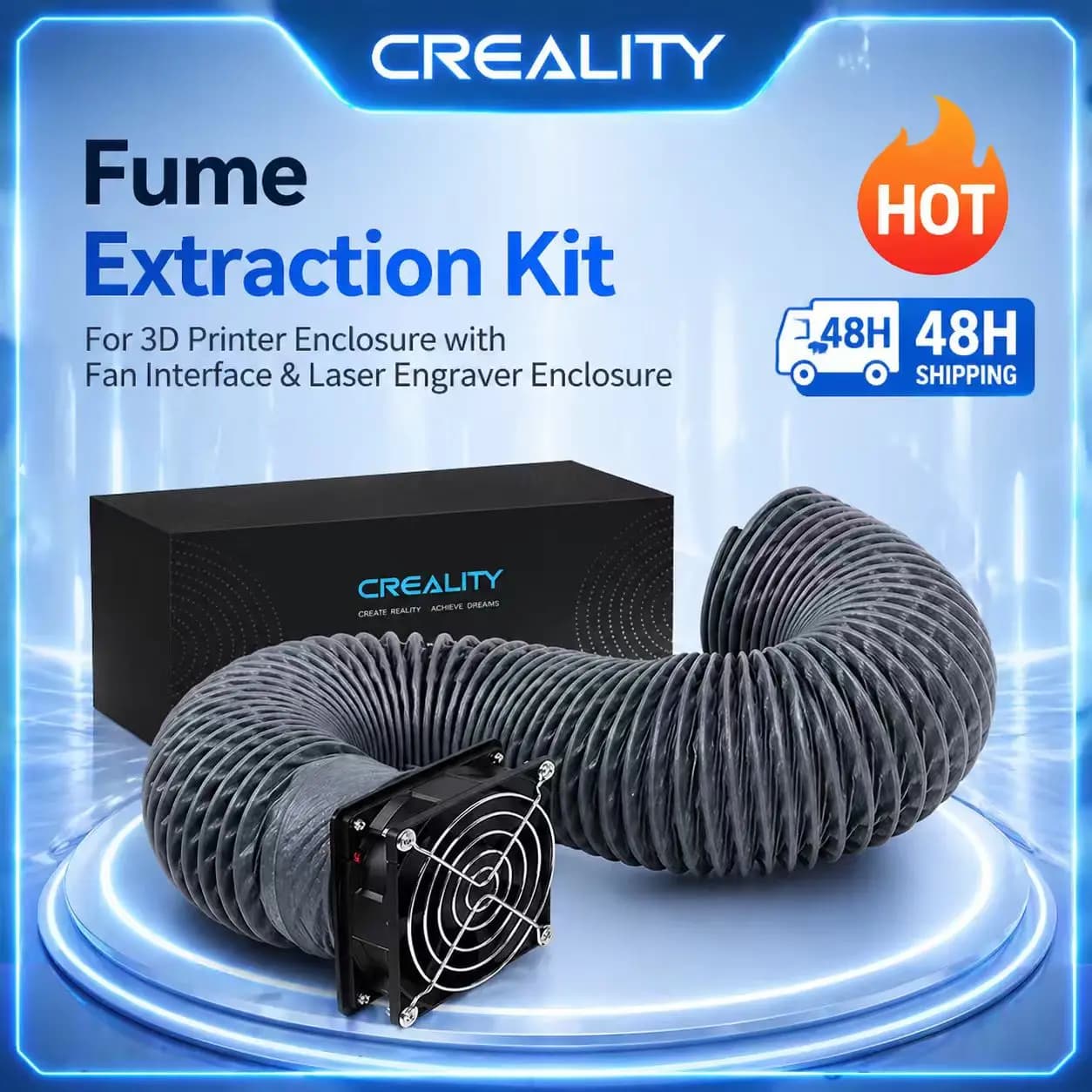 Fumi Creality Extraction Kit for Efficient 3D Printer Cabins with Fan Interface and Laser Engravers Cabins
