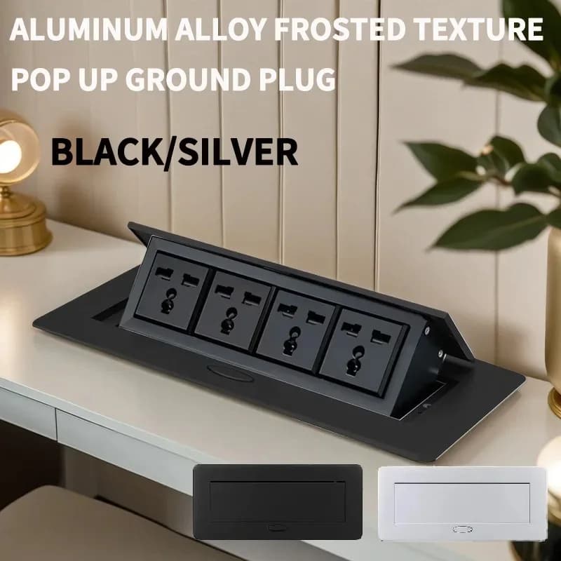 ​Multiport Pop Up Desk Socket USB C HDMI RJ45, Aluminum Alloy Slow-Rise Conference Table Hidden Outlet EU/US Plug Compatible​​
