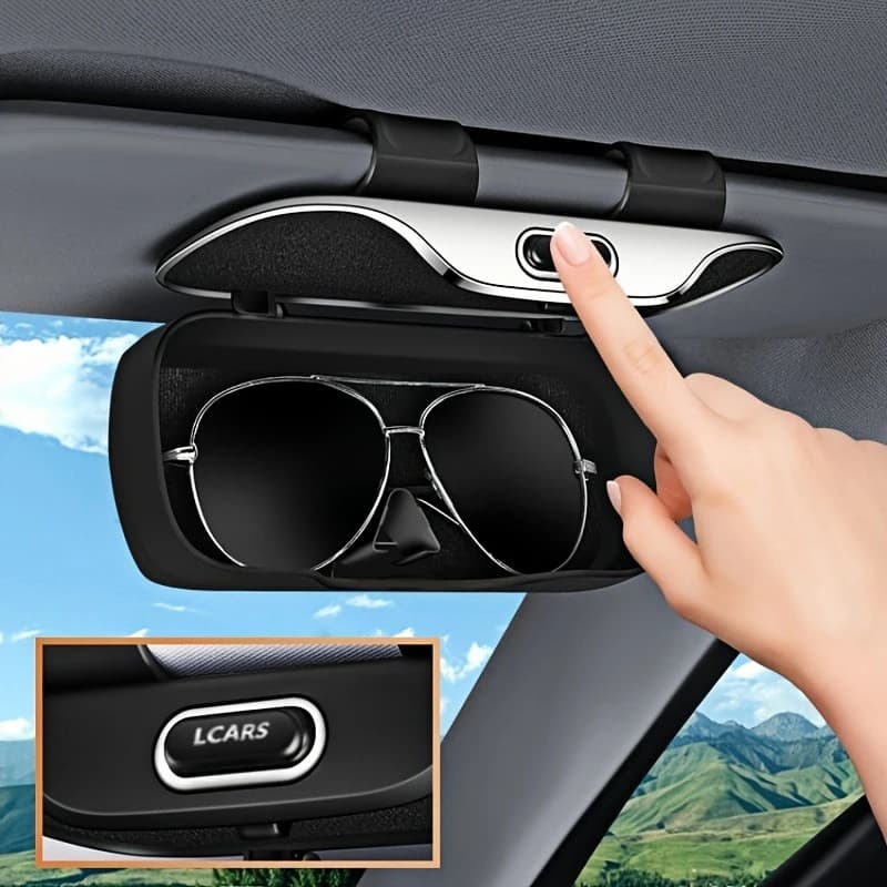 Lcars Portaocchiali da Auto a Pressione, Supporto per Occhiali da Parasole, Scatola Portaocchiali Integrata con Panno Morbido Anti-Graffio e Anti-Urto
