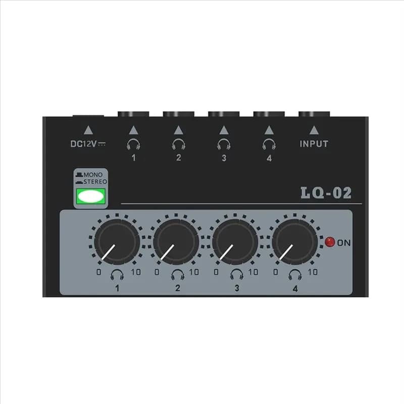 E04-Lq02 4 Channels Stereo Headphone Amplifier, 1 4 Outputs input, Mixer Preamp for Live Transmissions and Recordings