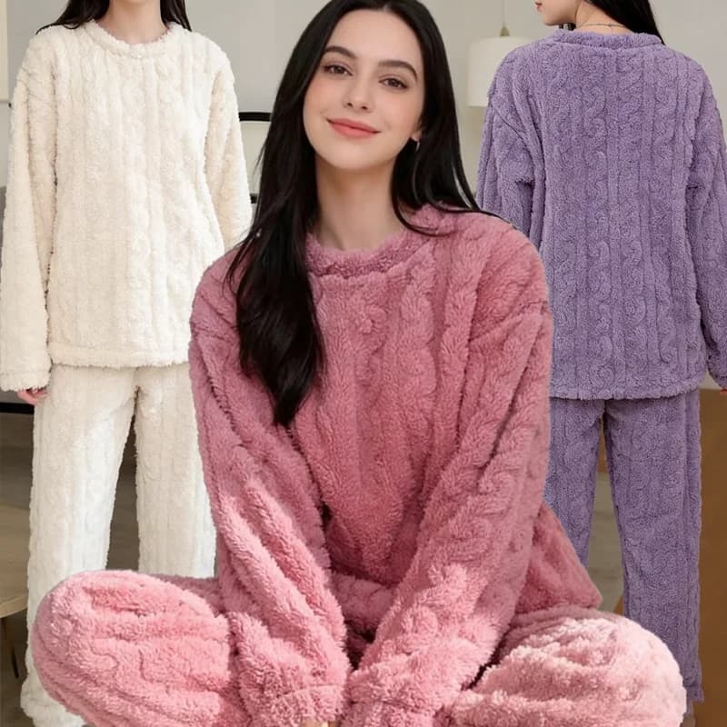Autunno Donna Solido Caldo 1/2 Pezzi Set Addensare Velluto A Coste In Pile Set Pullover E Pantaloni Donna Casual Pigiama Set 2025