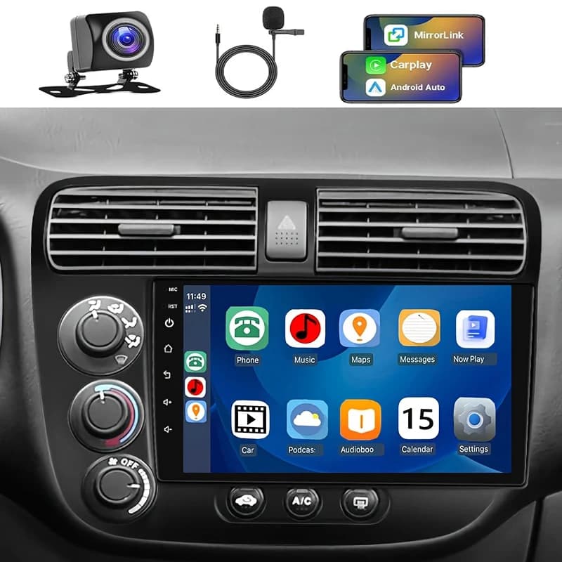 Nuova autoradio wireless da 9 pollici per Honda Civic 2001-2005 IPS Touch Screen Car Stereo con telecamera di backup Schermo diviso GPS WIFI FM