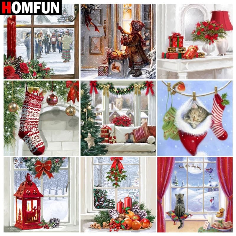 HOMFUN 5D DIY Diamond Embroidery Full Display "Christmas decoration scenery" Diamond Painting Square/Round Rhinestones Decor Art