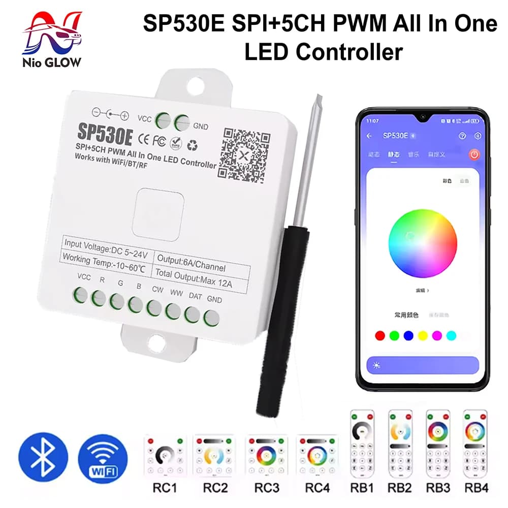 SP530E WiFi Alexa Controller LED Bluetooth SP630E Supporto PWM Monocromatico CCT RGB RGBW RGBCCT o SPI TTL IC Chip LED Strip/Matrix