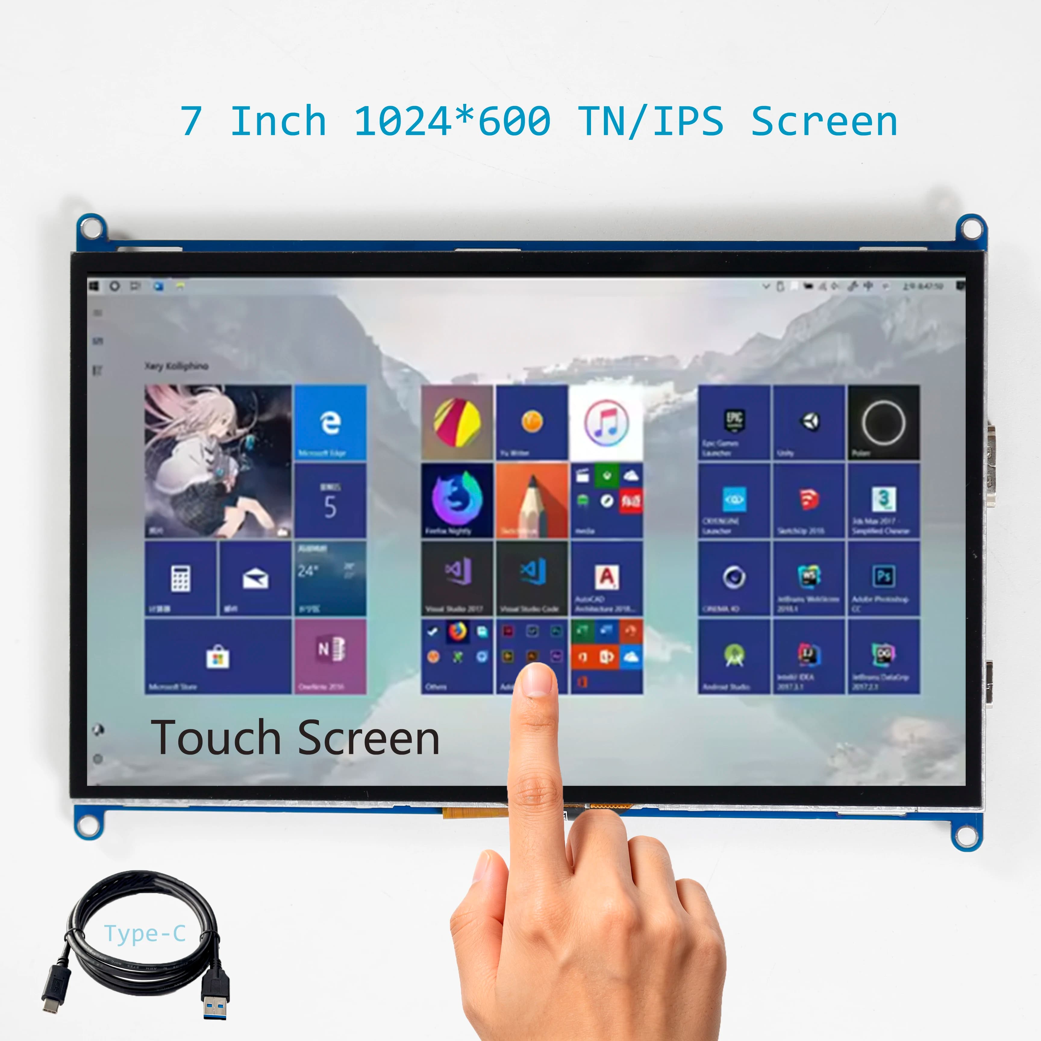 7 inch LCD Display HDMI-compatible Touch Screen 1024x600 Resolution Capacitive Touch Screen Support Systems for Raspberry Pi/PC
