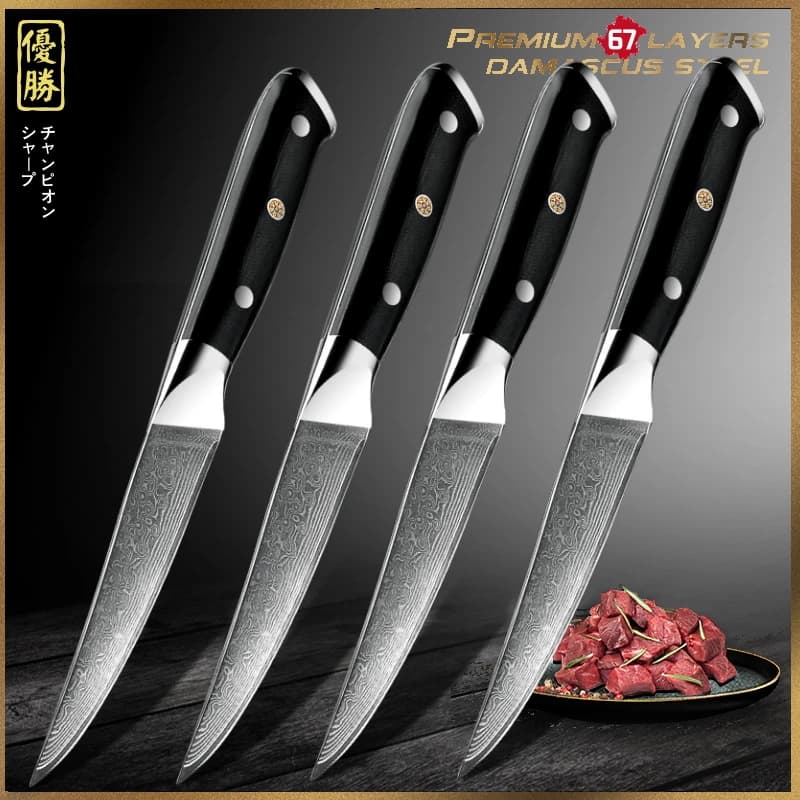 Set di coltelli da bistecca di damasco Grandsharp 4 pezzi 67 strati cucina di casa da Chef in acciaio di damasco giapponese che cucina utensili per barbecue posate