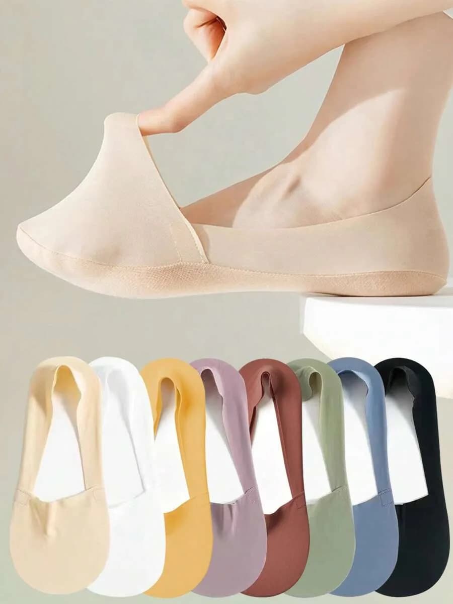 Women's 5-Pair Minimalist Plain Invisible Boat Socks, Random 5 Pairs, Soft, Lightweight All-Seasons Hosiery with Anti-Slip Grip for Pilates