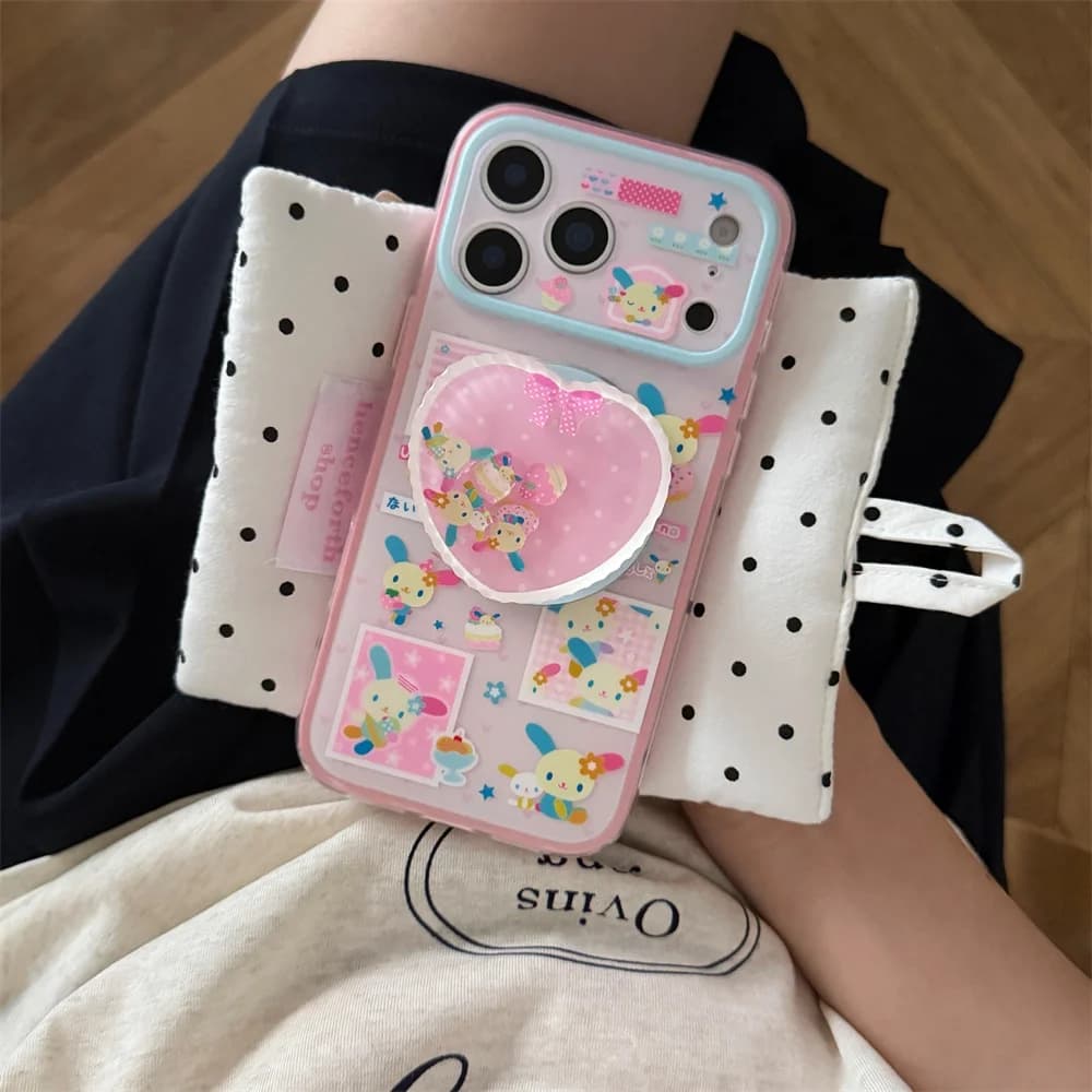 Cute Cartoon Flower Bunny Magnetic Phone Case for iPhone 17 15 16 17 Pro 16 Pro Max Cases With Magsafe Lovely Shake Stand Cover