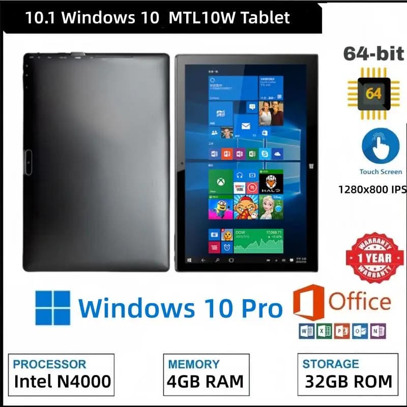 MTL10W Tablet PC Windows 10 da 10.1 Pollici, 4GB RAM, 32GB ROM, 1280x800 IPS, CPU Intel Celeron N4000 a 64 bit, 1 Porta USB 3.0