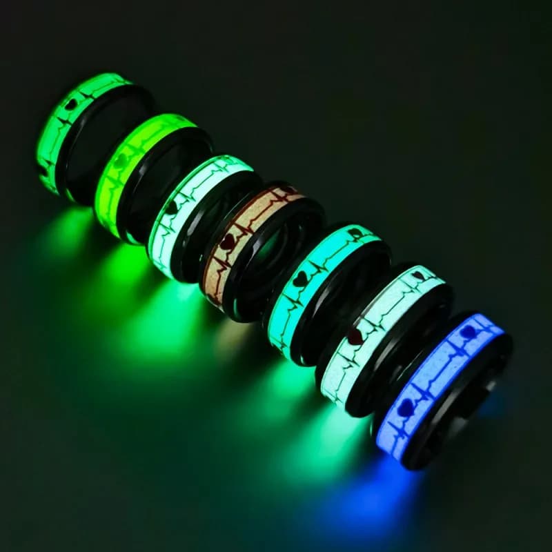 Glow In Dark Ring luminoso fluorescente In acciaio inossidabile blu giallo luce amore cuore coppie anelli per le dita gioielli regalo Anillo