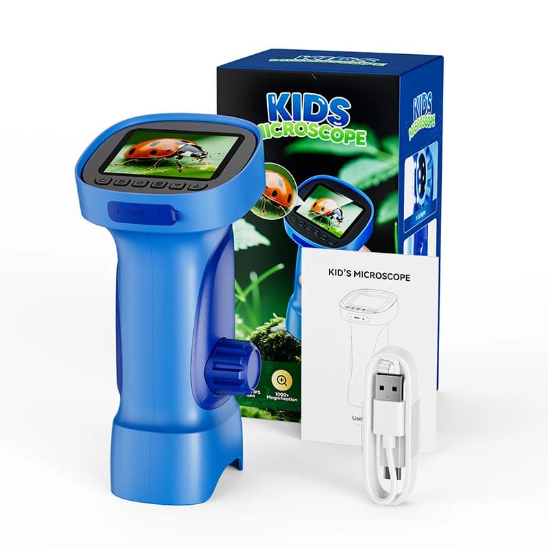 Microscopio per bambini 1000X con 8 luci LED, 1080P, schermo HD da 2,4', microscopio digitale portatile, regalo di compleanno per ragazzi e ragazze