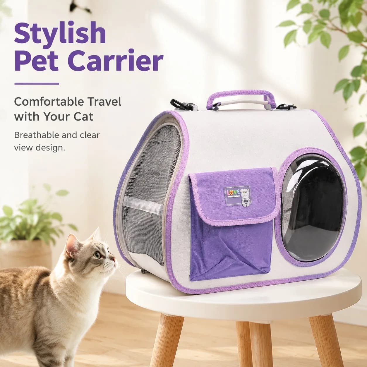 Stylish Breathable Cat Carrier Bag Portable Pet Travel Handbag with Clear Window Space Capsule Bubble Bag for Small Dogs Cats Outdoor