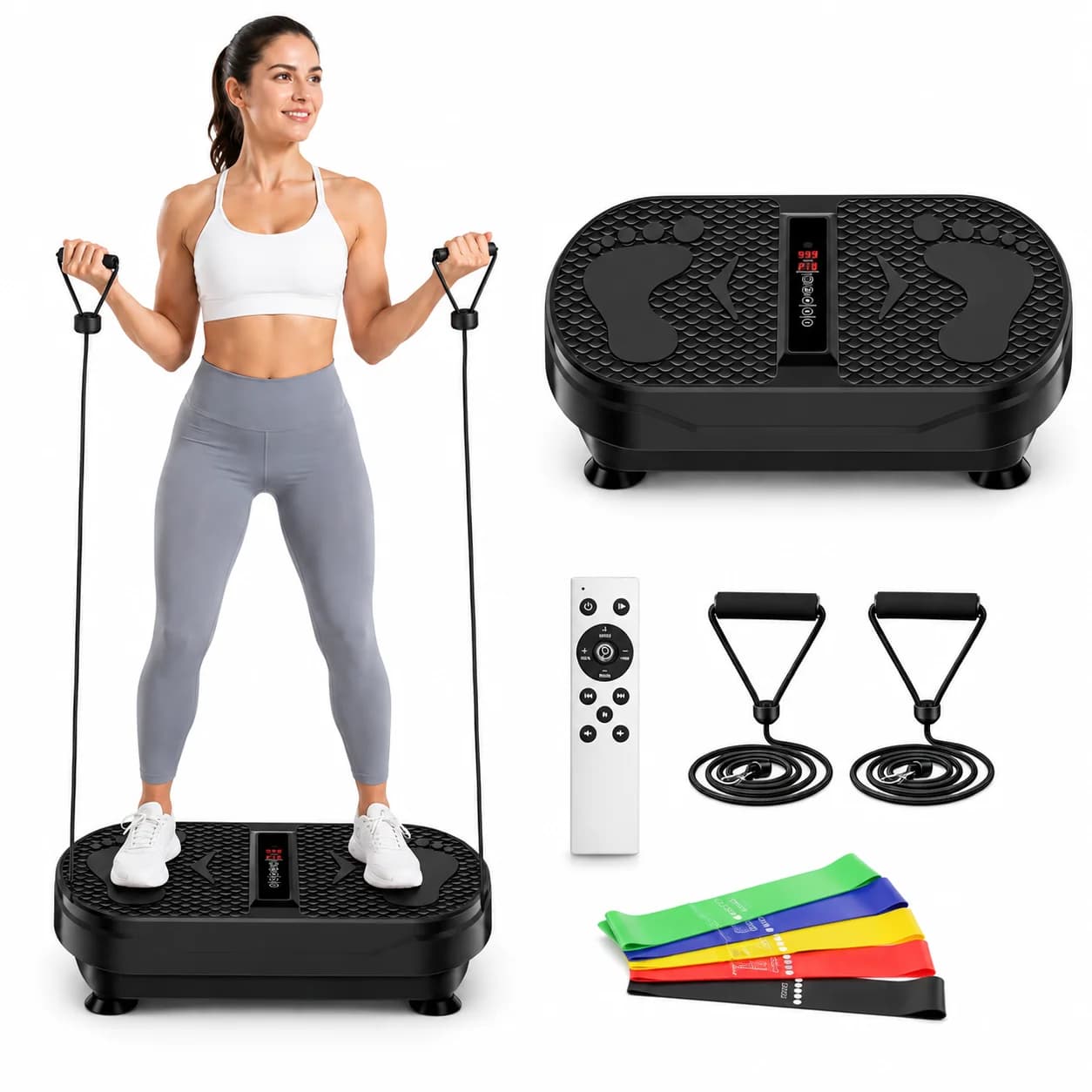 Vibration Plate Exercise Machine Whole Body Vibration Platform Fat Burning Weight Loss Slimming Shaker Machine Remote Control Adjustable Speed Home Fitness Body Shaping Equipment With Resistance Bands & Elastic Bands