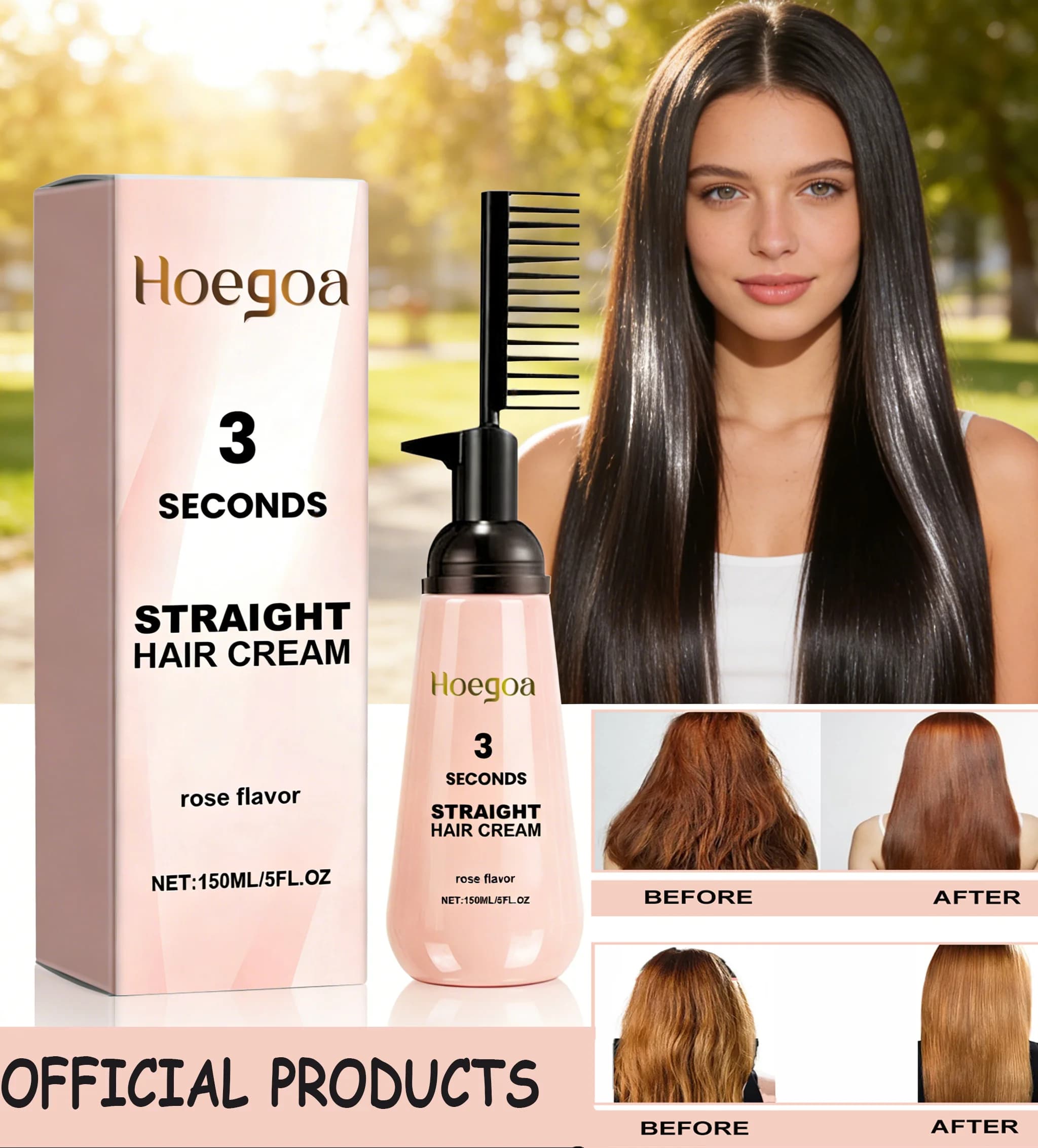 HOEGOA Hair Smoothing Cream 150ml, 3 Seconds Effect, Nutrient and Levigating for Hair Ricci and Crespi, Daily Care for Hair Shiny