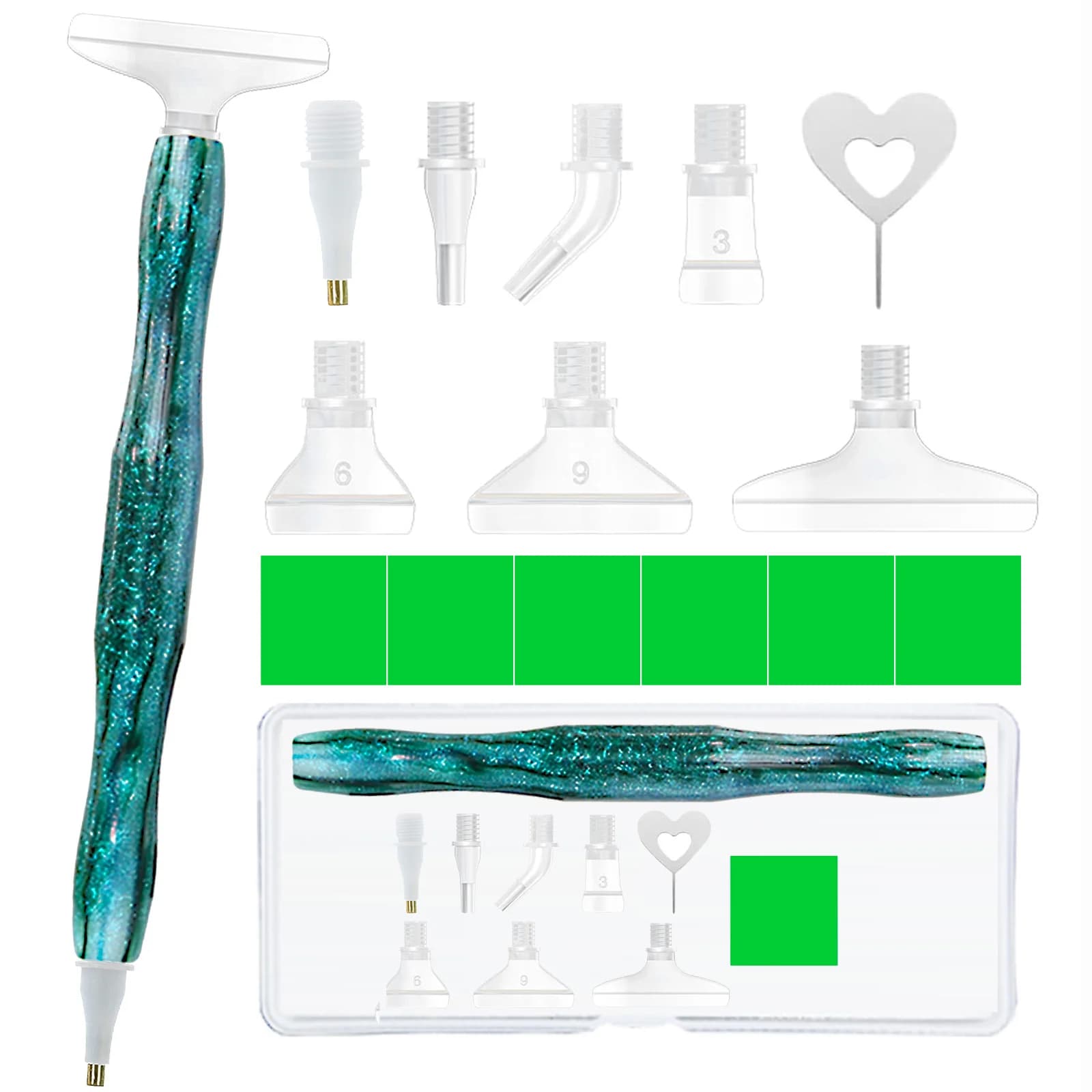 Set di penne per pittura con diamanti – Penna per trapano in resina con 7 punte intercambiabili e 6 cuscinetti di cera per lavori di strass