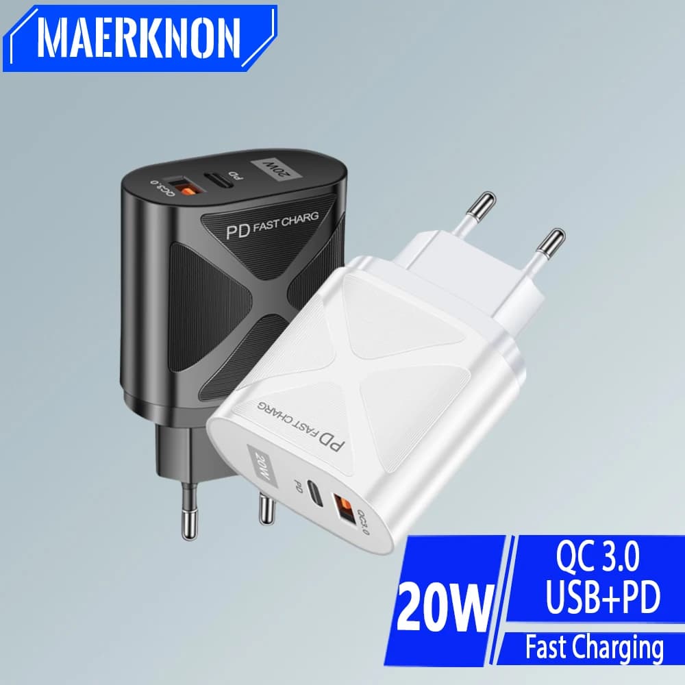 Caricatore per tablet USB PD da 20 W Caricatore rapido a 2 porte Adattatore di ricarica rapida 3.0 per laptop MacBook Air Pro iPad iPhone15 Samsung Xiaomi