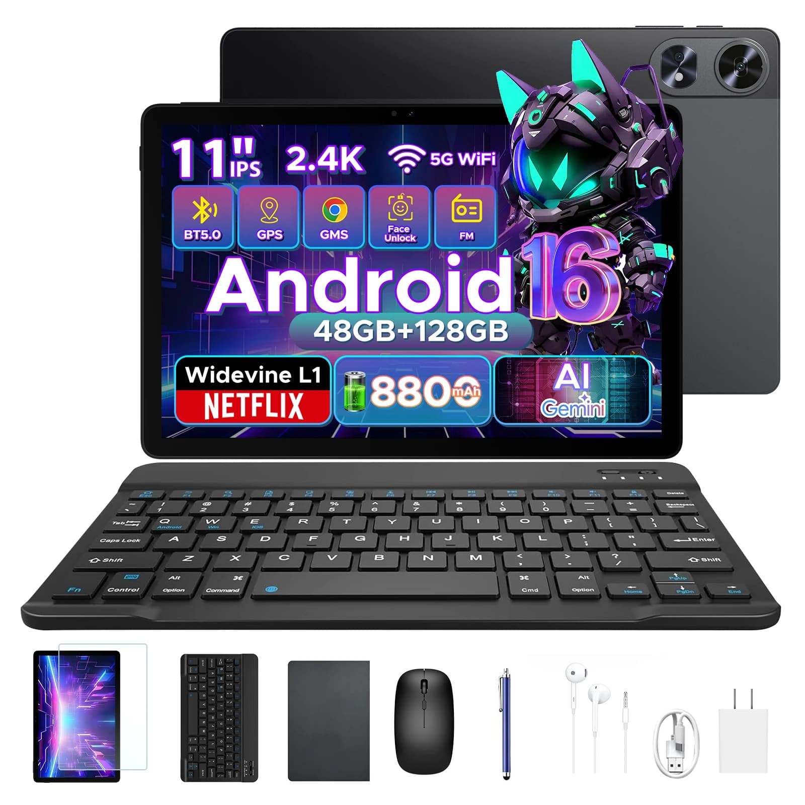 POCKAM P11 Pro Tablet Android 16 da 11 Pollici, Display 2.4K FHD+ 90Hz, 48GB RAM, 128GB ROM, Batteria 8800mAh, Gemini AI, Widevine L1