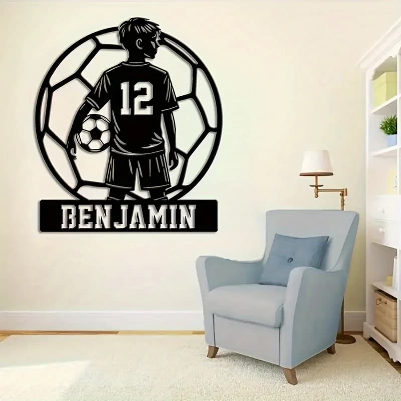 Targa in Metallo Personalizzata per Ragazzi Appassionati di Calcio con Nome Personalizzato per Interni/Esterni/Sale Sportive/Caverna dell'Uomo/Garage/Soggiorno, Ideale come Regalo per Appassionati di Calcio