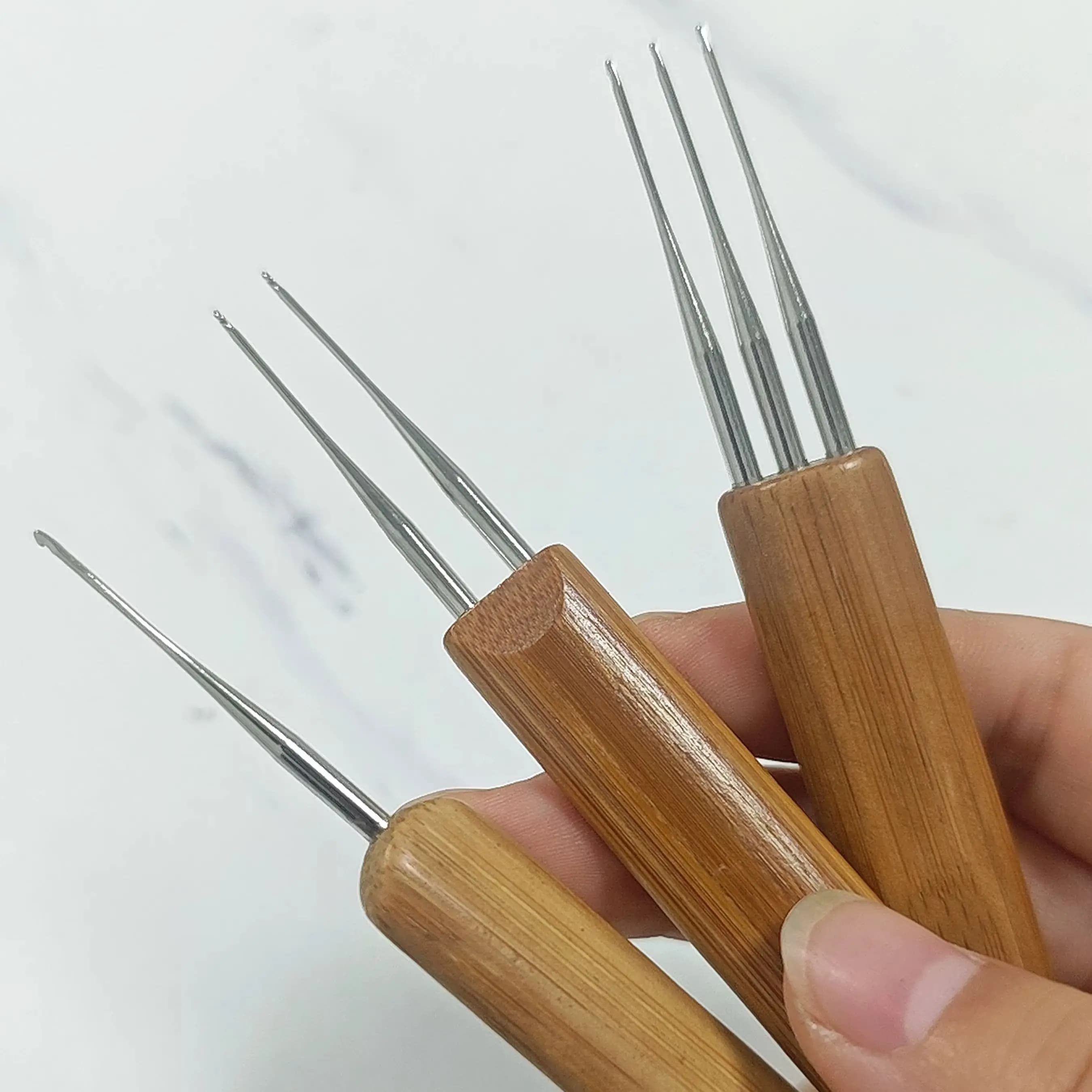Ergonomic Crochet Hooks with Bamboo Wooden Handle DIY Craft Sewing Tool Weave Needles for Home Garden