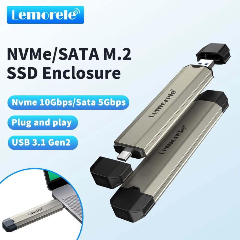 Custodia SSD Lemorele M2 Adattatore custodia SSD M.2 NVMe 10 Gbps USB 3.1 Gen2 Custodia esterna USB C Supporta tasti M e B&M