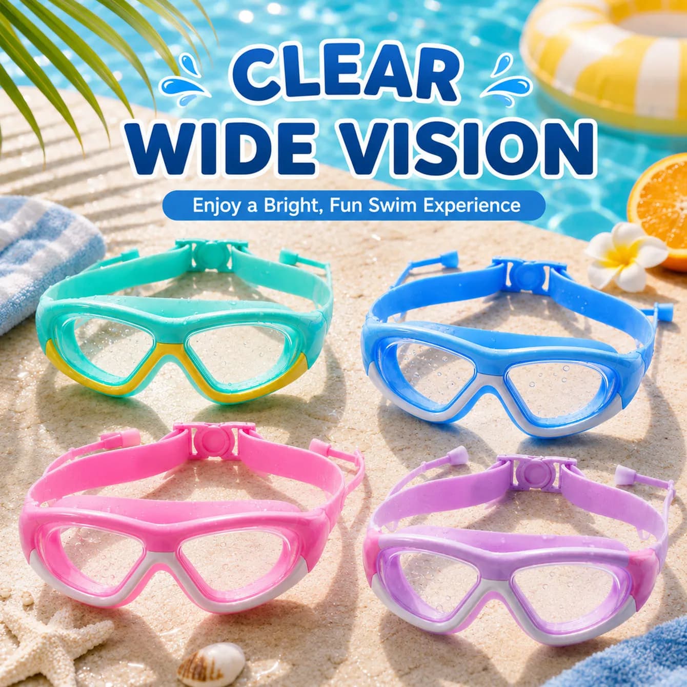 1PC High-definition Waterproof And Anti Fog Swimming Large Frame Glasses, Convenient Goggles Silicone Connected Earplugs