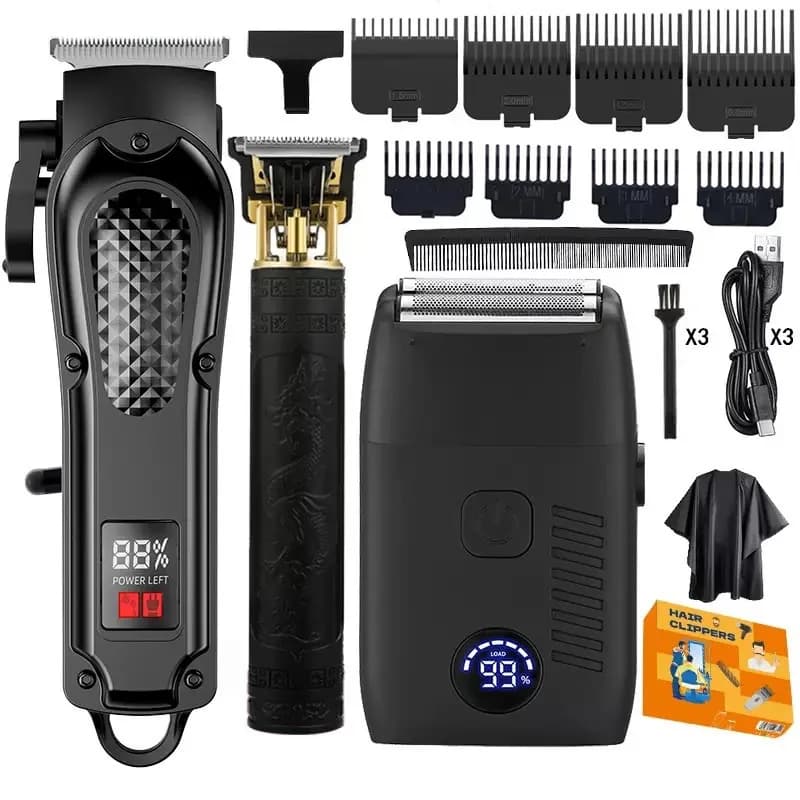 Kit Professionale di Tagliacapelli Elettrico Ricaricabile per Uomo, Rasoio e Regolabarba