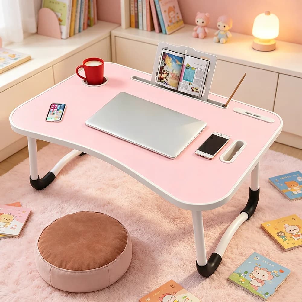 Foldable Laptop Desk | Portable Laptop Bed Desk With Cup Holder And Tablet Slot, Fiberboard Material For Work, Study, Drawing, And Dining