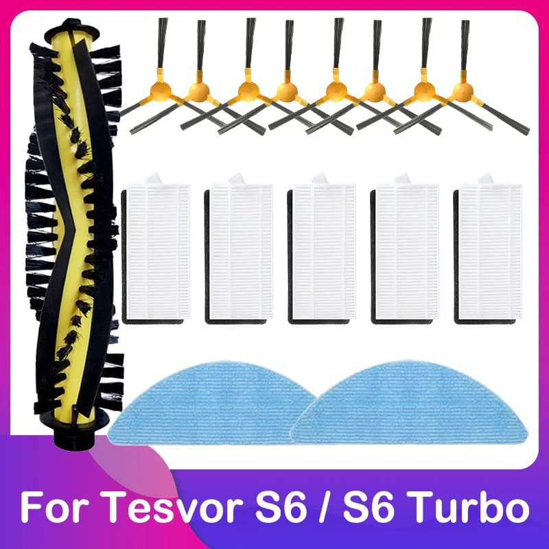 Compatibile con Tesvor S6 Turbo Aspirapolvere Robotico Copertura di Ricambio Spazzola Principale Laterale Filtro HEPA Panno per Mop Accessori Parti