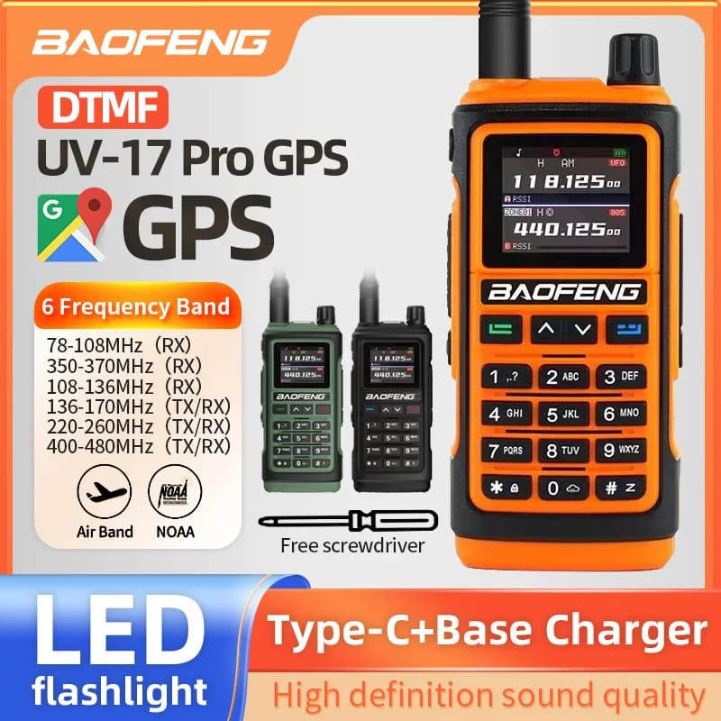 BAOFENG UV-17Pro GPS 17M Air Band Walkie Talkie Sei Bande Ricevi Tri-Band Trasmissione Impermeabile NoAA FM Freq Wireless Copia Radio