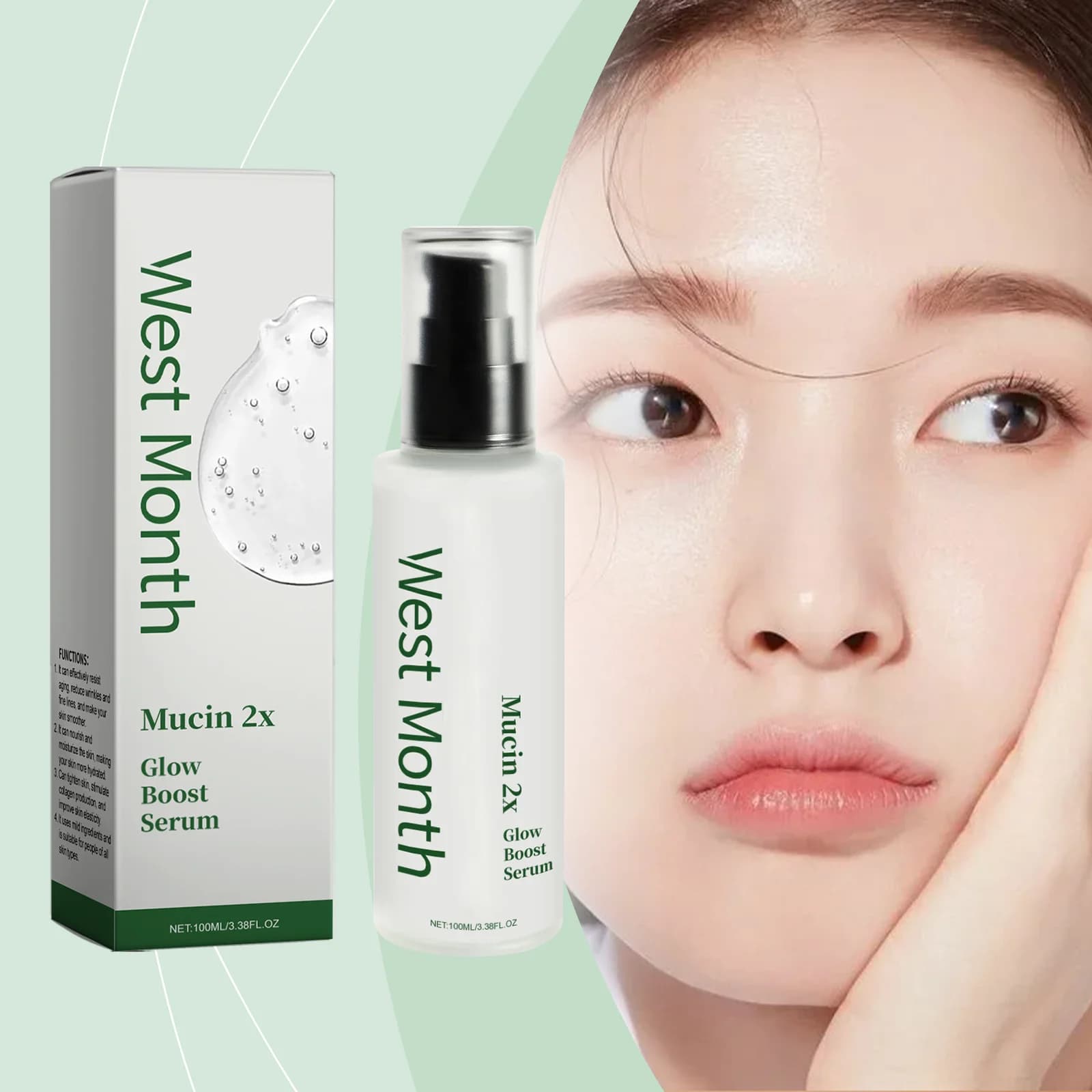 West Month 100ml Siero viso rassodante Mucin 2x Glowing Boost Migliora la pelle Cura idratante Viso Stringere le rughe Essenza