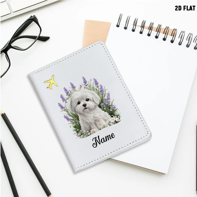 Adorable Maltese Dog Floral Design Passport Holder Made Ideal Travel Wallet Protector And a Wonderful Gift for Dog Enthusiasts