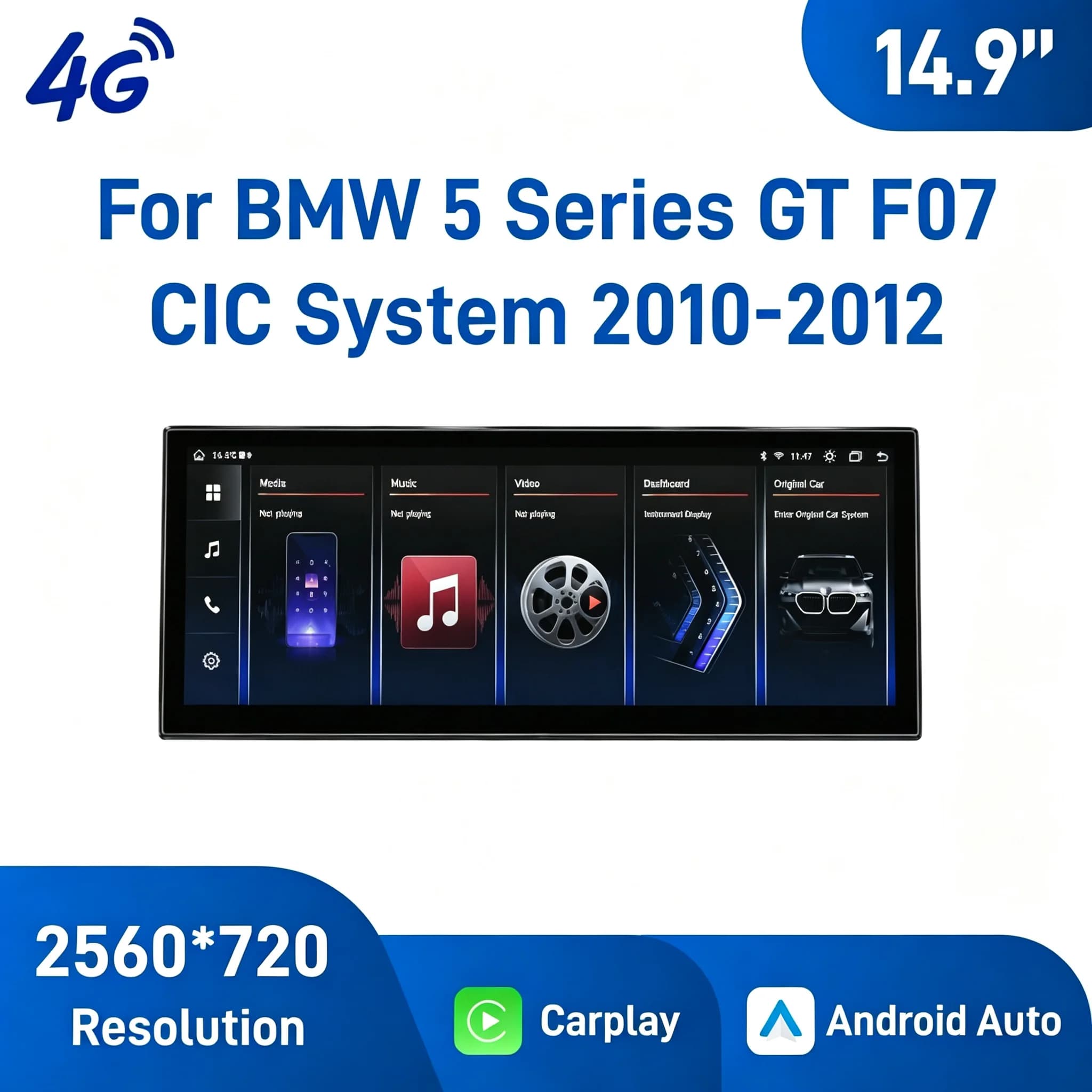 14.9"Android Car Radio For BMW 5 Series GT F07 CIC NBT System 2010-2012, 4G LTE, Wireless Carplay & Android Auto GPS Mult