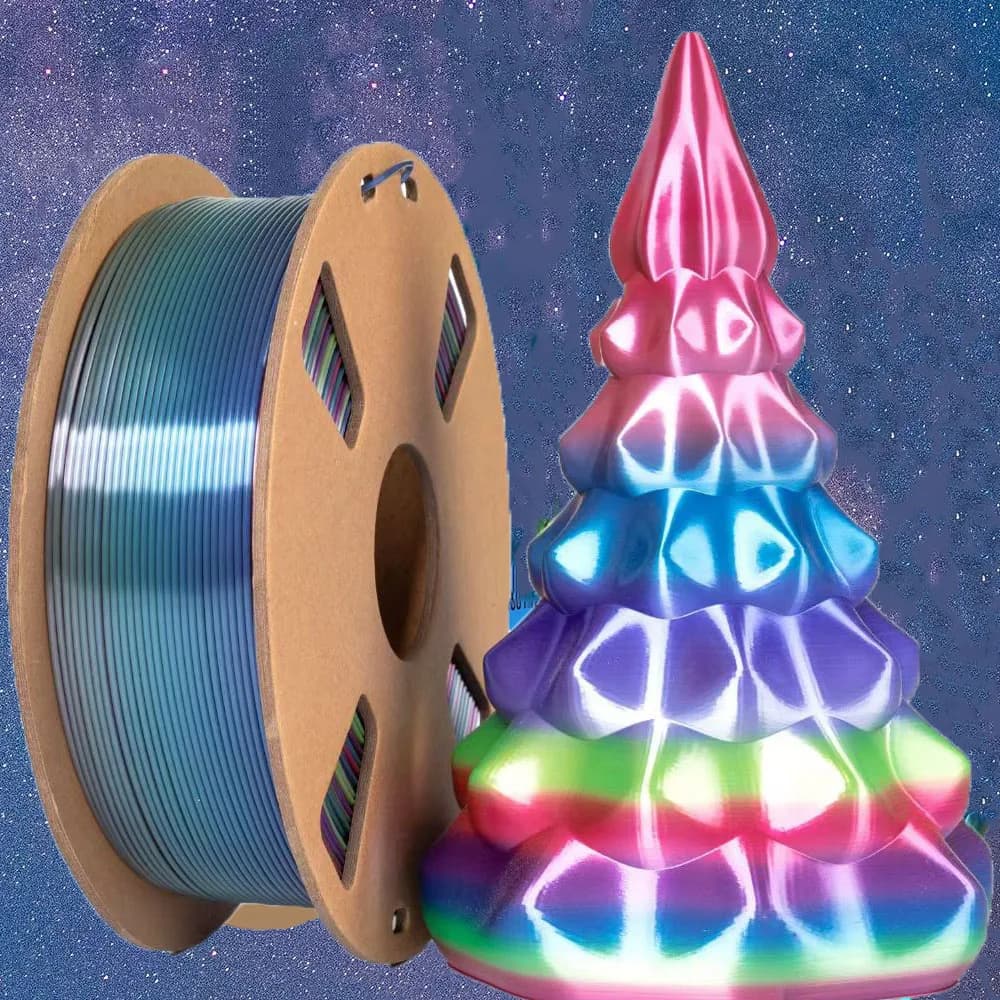 Silk Rainbow Multicolor PLA Filament 1.75mm Color-Changing 3D Printer Filament Spool 1kg (2.2 Lbs)