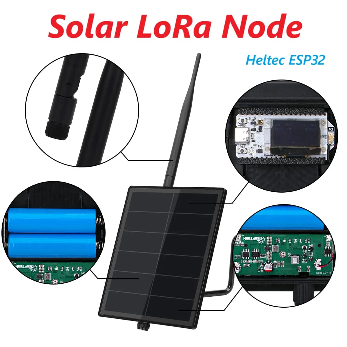 D5L ad energia solare ESP32 LoRa Meshtastic Batteria incorporata da 5200 mAh con antenna 868/915 MHz Heltec LoRa V3 SX1262 Wi-Fi Bluetooth