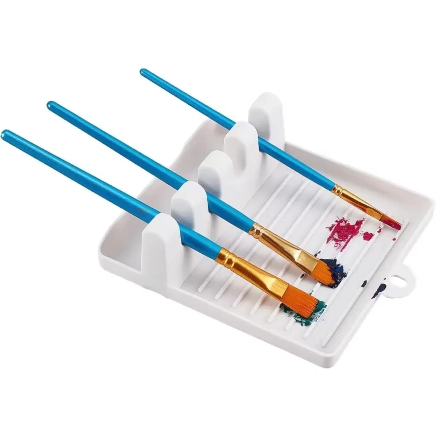 1Pc Supporto per poggia pennelli in plastica bianca 4 slot Dipinti Pennelli Poggia vassoio antigoccia per pittura acrilica ad olio ad acquerello