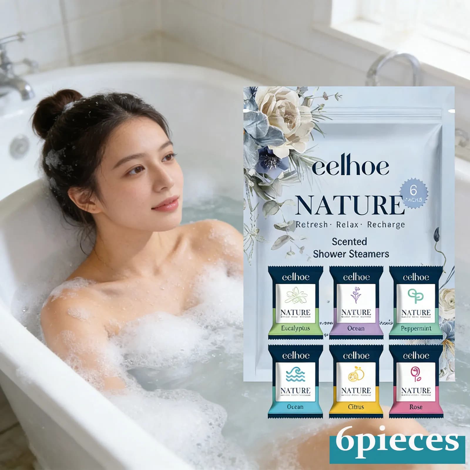 Eelhoe Pack of 6 Aromaterapic Pastillas for Shower, Skin Hydrating, Fresh Perfume, Bath and Cleaning tablets